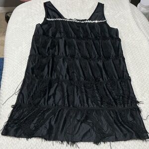 Outward Hound Black Tiered Fringe Mini Dress Sz L. 0729